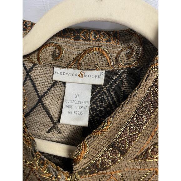 Tapestry Jacket Blazer Womans‎ XL Preswick Moore Tan Metallic Gold Full Zip Y2K - Picture 3 of 3